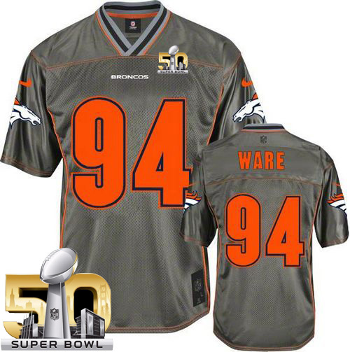 Nike Broncos #94 DeMarcus Ware Grey Super Bowl 50 Men's Stitched NFL Elite Vapor Jersey - Click Image to Close